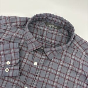 Members Mark Benton Performance Men's Large Gray Red Plaid Long Sleeve Button Up
